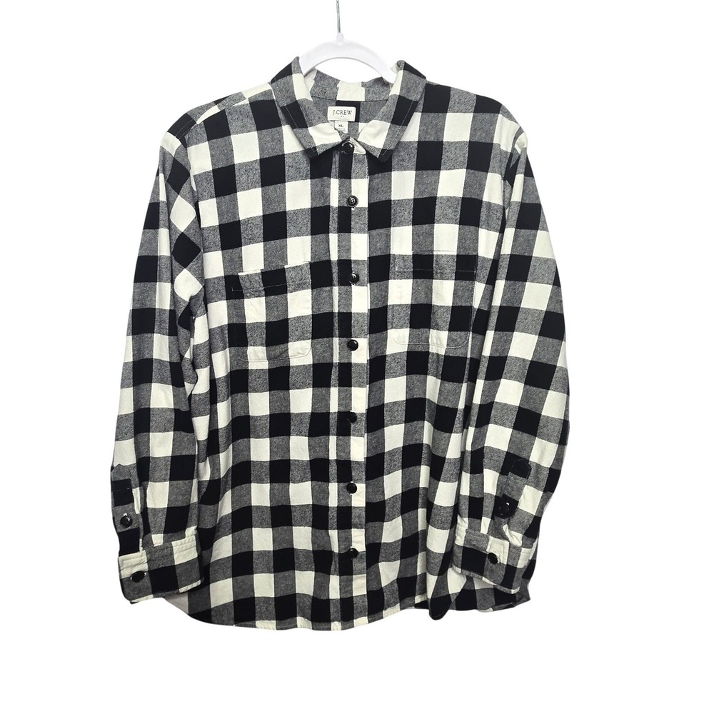 J.Crew Factory Buffalo Check Flannel Shirt Jacket Womens XL Black White Casual